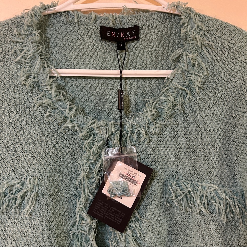 Elegant Teal Cardigan with Fringe